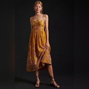 Anthropologie Embroidered Mini Dress In Gold Size 00 NWT